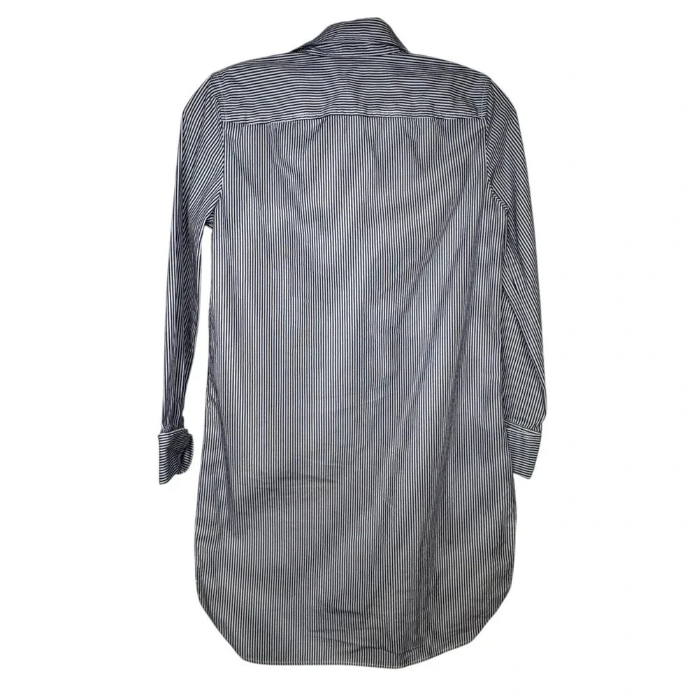 J Crew Striped Button Front Tunic Shirt Womens XXS Blue White Cotton Nautical